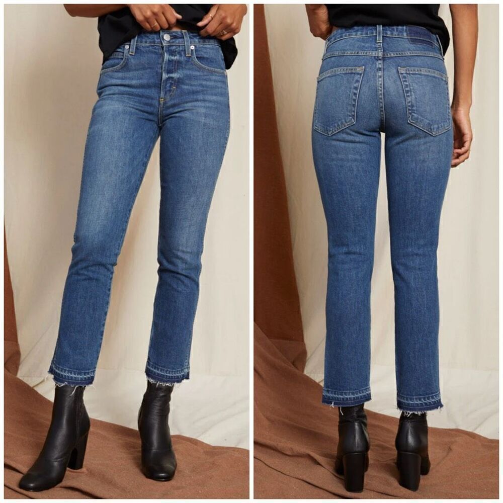 Amo Babe Med True Blue Released Hem High Rise Jeans Size 25